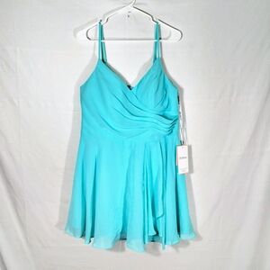 JJs House Aqua Blue Above Knee Chiffon Dress Custom Fit 14/16 Spring Wedding Nwt